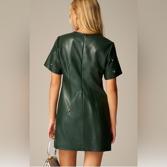 NEW J.Crew Collection Army Green Faux Leather Embellished Mini Dress Size 2 - Picture 7 of 14